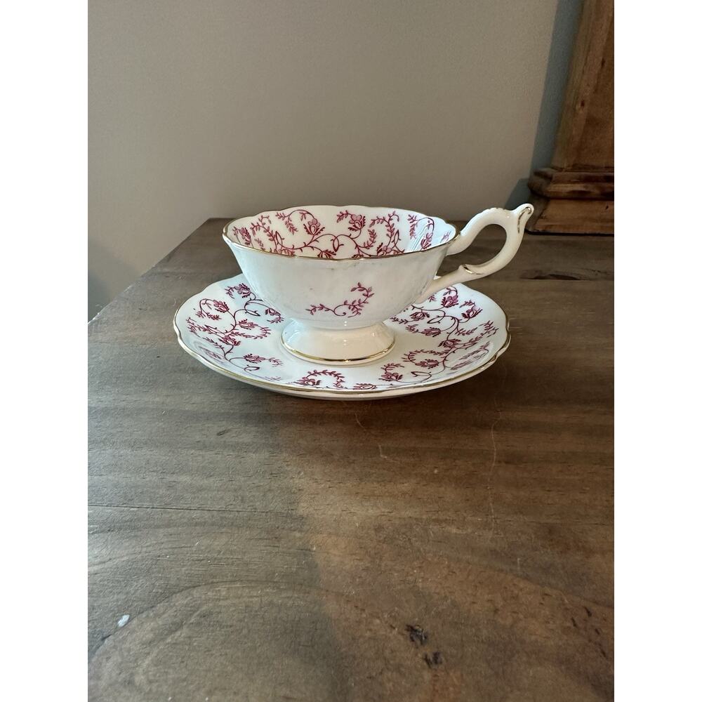 Coalport England Fine Bone China Tea Cup and Saucer Set Pink